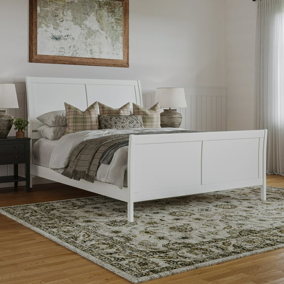 Portland Queen Wood Low Profile Platform Bed with Matching Footboard in White