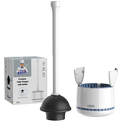 MR. SIGA Toilet Plunger with Holder, Heavy Duty Toilet Plunger and Holder combo for Bathroom cleaning, White