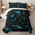 thumbnail image 2 of Castle Fairy Futuristic Cube Texture Twin Quilt Set 2 Pieces,Minimalist Cyan Neon Outline Twin Coverlet Set,Black Teal,1 Bedspread and 1 Pillowcase, 2 of 7