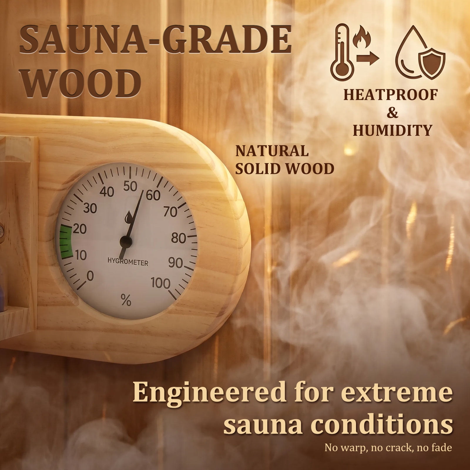 Xdziklosj Wooden Sauna Thermometer Hygrometer with 15 Minute Hourglass Timer Wall Mount Sauna Temperature Gauge for Home and Commercial Use