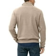 thumbnail image 3 of Quarter Zip Sweater Men Mock Neck Fleece Lined Sweatshirt Winter Long Sleeve Casual Pullover Sweater Khaki 2XL, 3 of 7