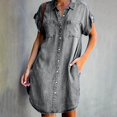 thumbnail image 2 of Hontri Women's Casual Dress Summer Dress Women's Slim Fashion Sleeve Denim Midi Short Women's Casual Dress Grey 5Xl, 2 of 6