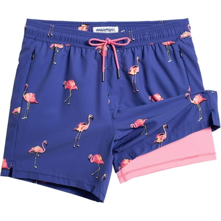 

maamgic Mens Swim Trunks with Compression Liner 5 Stretch Beach Shorts Quick Dry with Zipper Pockets No-Chafing Board Shorts