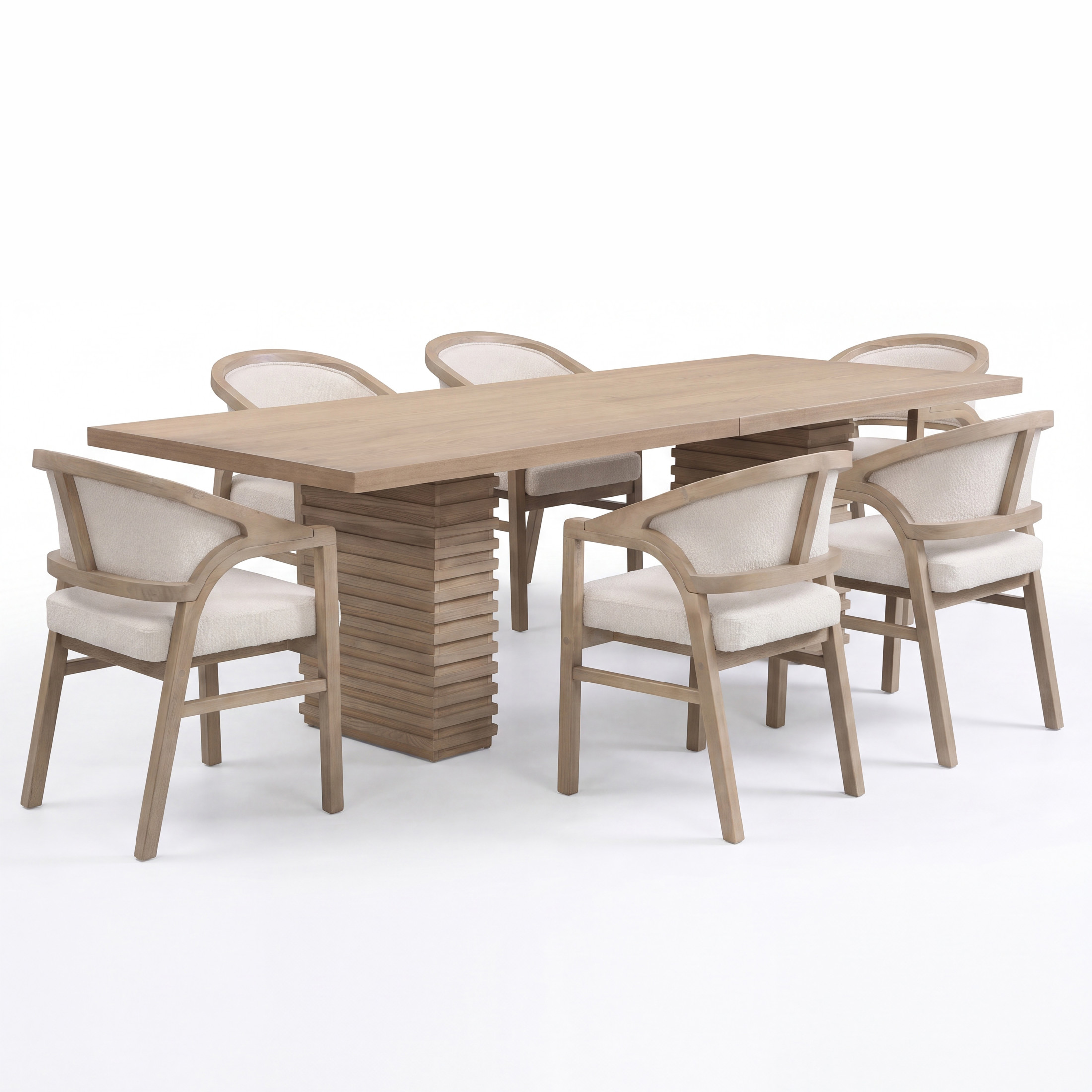 Christopher Knight Home 7-Piece Modern Dining Set, 95" Wood Table with Upholstered Chairs, Light Ash+Beige