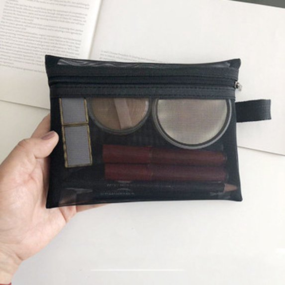 Transparent Outdoor Zipper Bag Pencil Cases Large Capacity Wash Pouch Organizer Case Mesh Cosmetic Bag Cosmetic Cases Makeup Bags Storage Toiletry Bag BLACK M AM SIDE ZIPPER