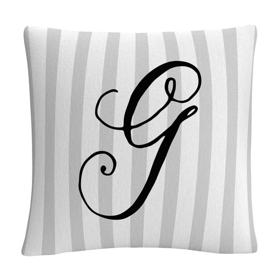 Gray Striped Ornate Letter Script G By Abc 16 X 16 Decorative Throw Pillow
