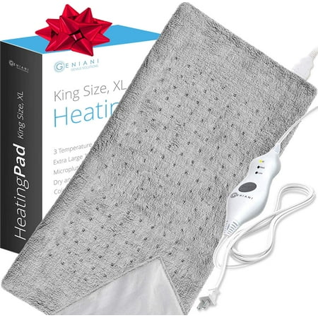 XL Heating Pad - Electric Heating Pads for Fast Back Pain Relief with Auto Shut Off and Moist / Dry Heat Therapy Option - XL Gray, 12 x 24 inches by (Best Electric Heating Pad)