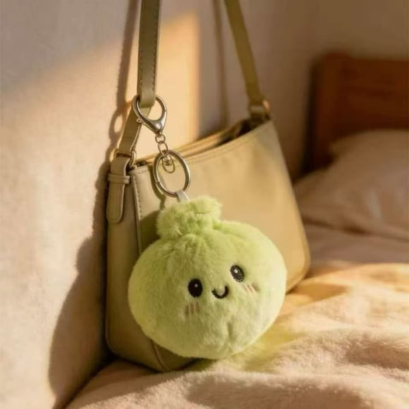 Steamed Bun Keychain Stress Relief Toy with Soft Fabric, Cute Smiling Bao, Metal Clasp, Portable Squeeze Fidget, 1 Piece, 3–4 in