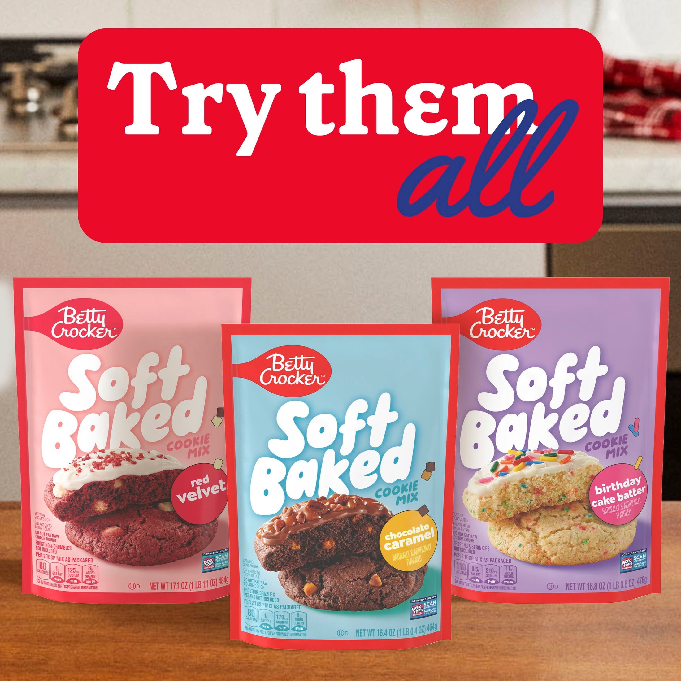 (7 pack) Betty Crocker Soft Baked Cookie Mix, Red Velvet, 17.1 oz