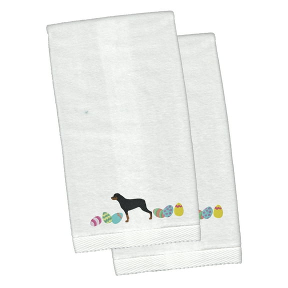Rottweiler Easter White Embroidered Plush Hand Towel Set of 2