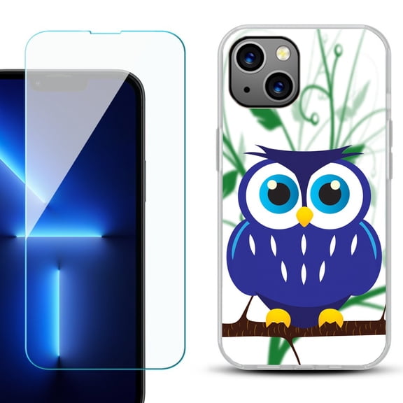 OneToughShield ® for iPhone 15 Plus Shockproof Phone Case, with Tempered Glass Screen Protector - Blue Owl