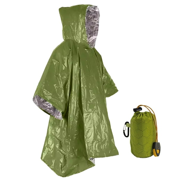 Poncho de lluvia de emergencia con película de aluminio PE para acampar y hacer senderismo | Aislamiento térmico, impermeable y resistente al viento | Compacto y ligero con bolsa de almacenamiento |