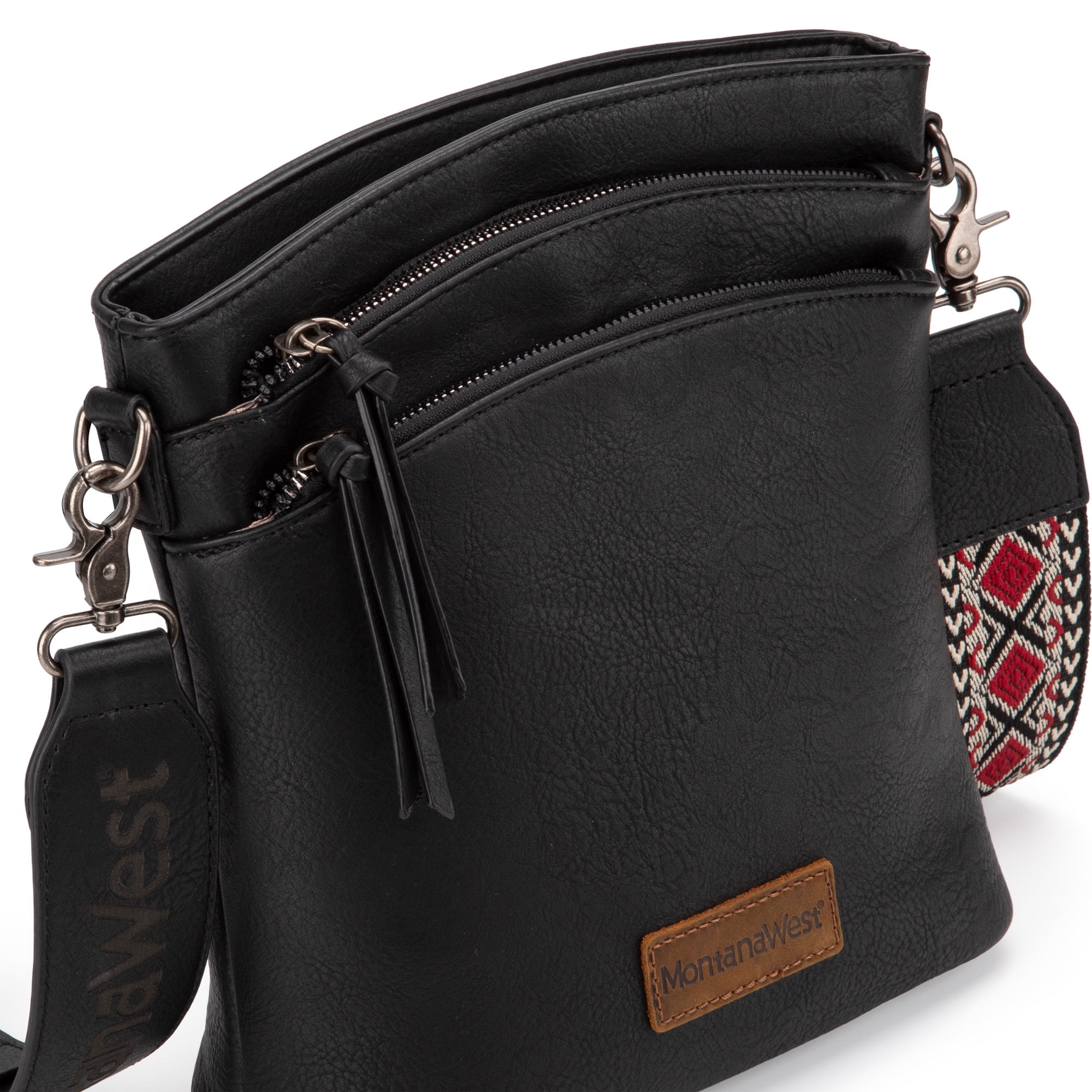 Montana West Crossbody Purses and Handbags for Women Double Compartments Cross Body Bag with Adjustable Strap, Black