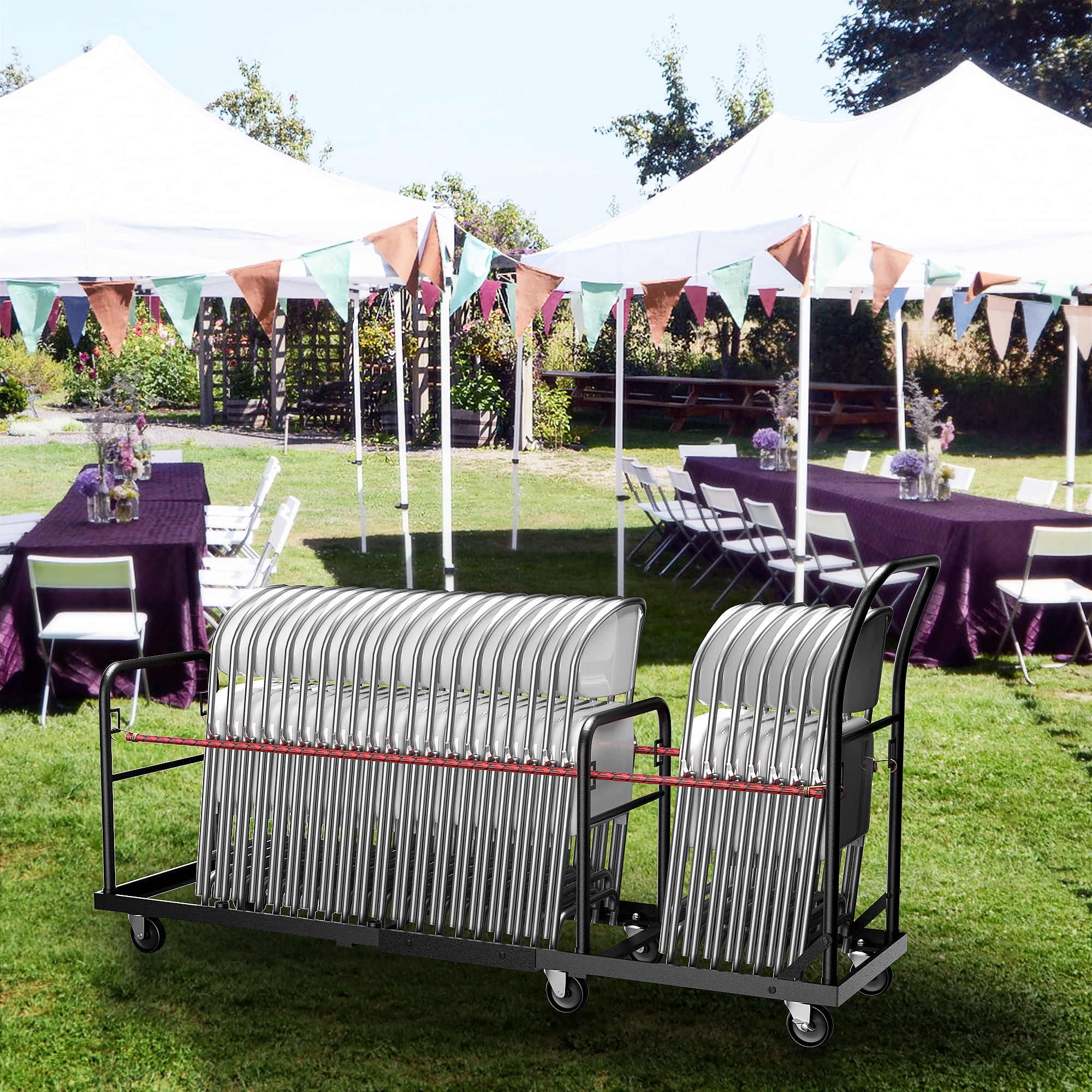 HOHYN Industrial Folding Chair Hand Truck | 6-Wheel Stability System, 2000LB Load Rating, All-Terrain Mobility | Perfect for Event Venues, Banquet Halls and Hospitality Use