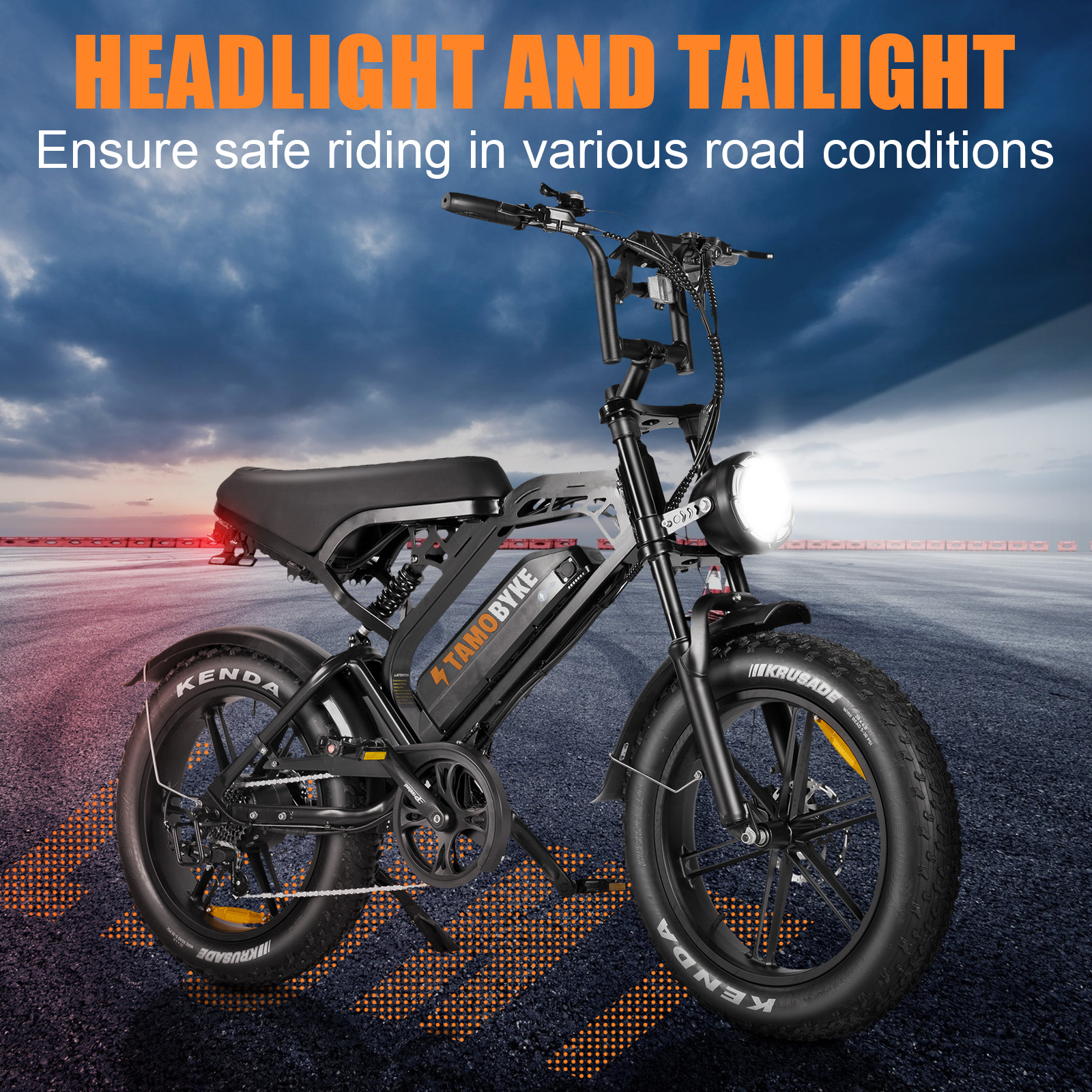 Tamobyke 750W Electric Bike for Adult, 28mph 48V/15Ah Removable Li-Ion Battery, 20" x4.0 Fat Tire Motorcycle Style E-bike for Commute/Work/Tough/Snow Road UL2849