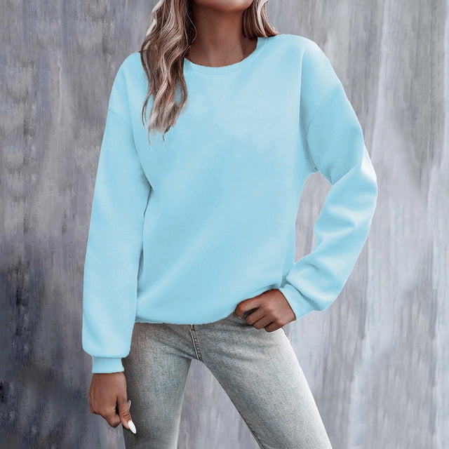 IMENGL Oversized cute crewneck fleece pullover sweatshirt Winter, Blue 2XL, Size M-3XL