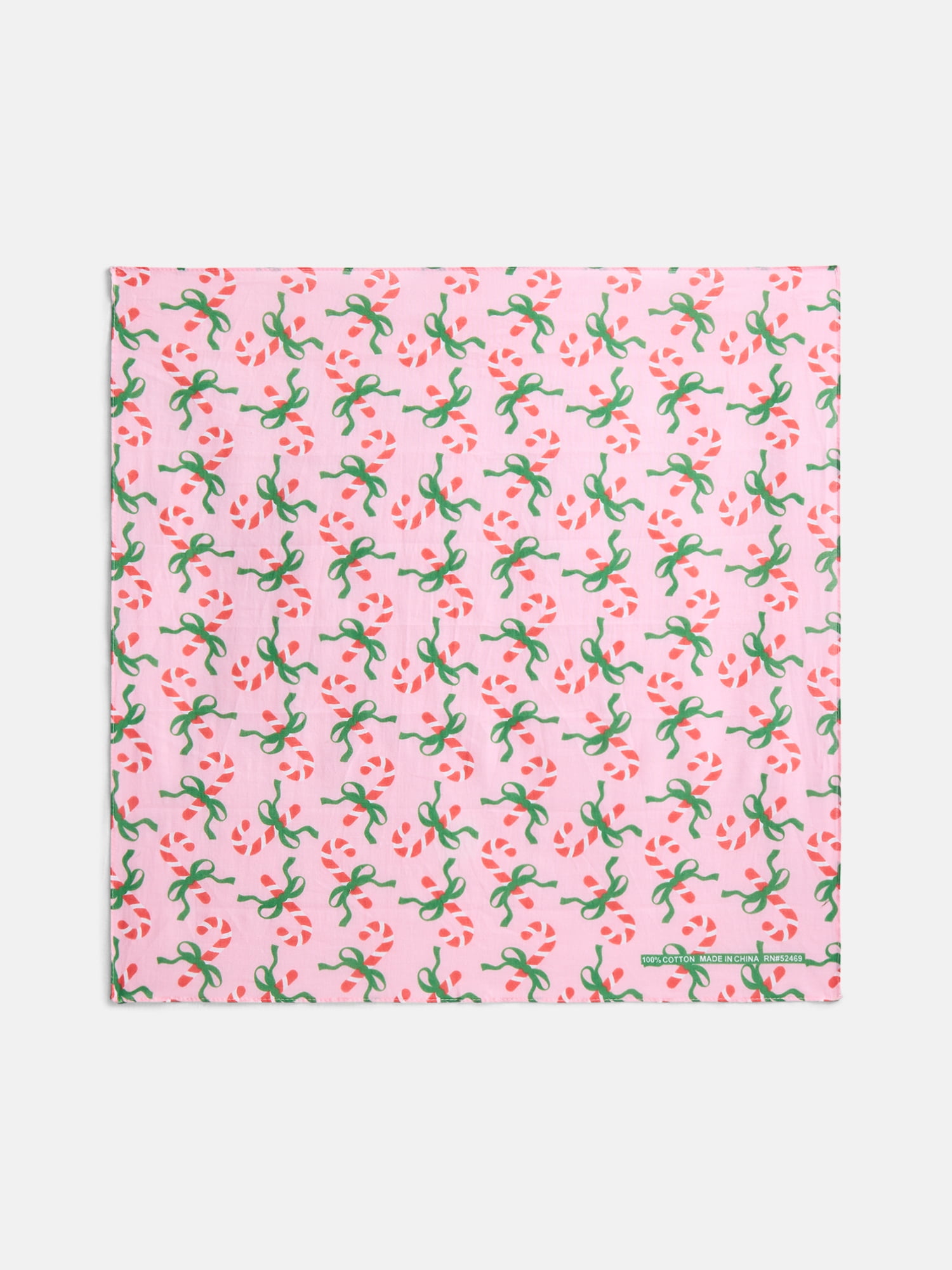 Holiday Time Woven Candy Cane Bows Bandana, One Size, Pink, Cotton