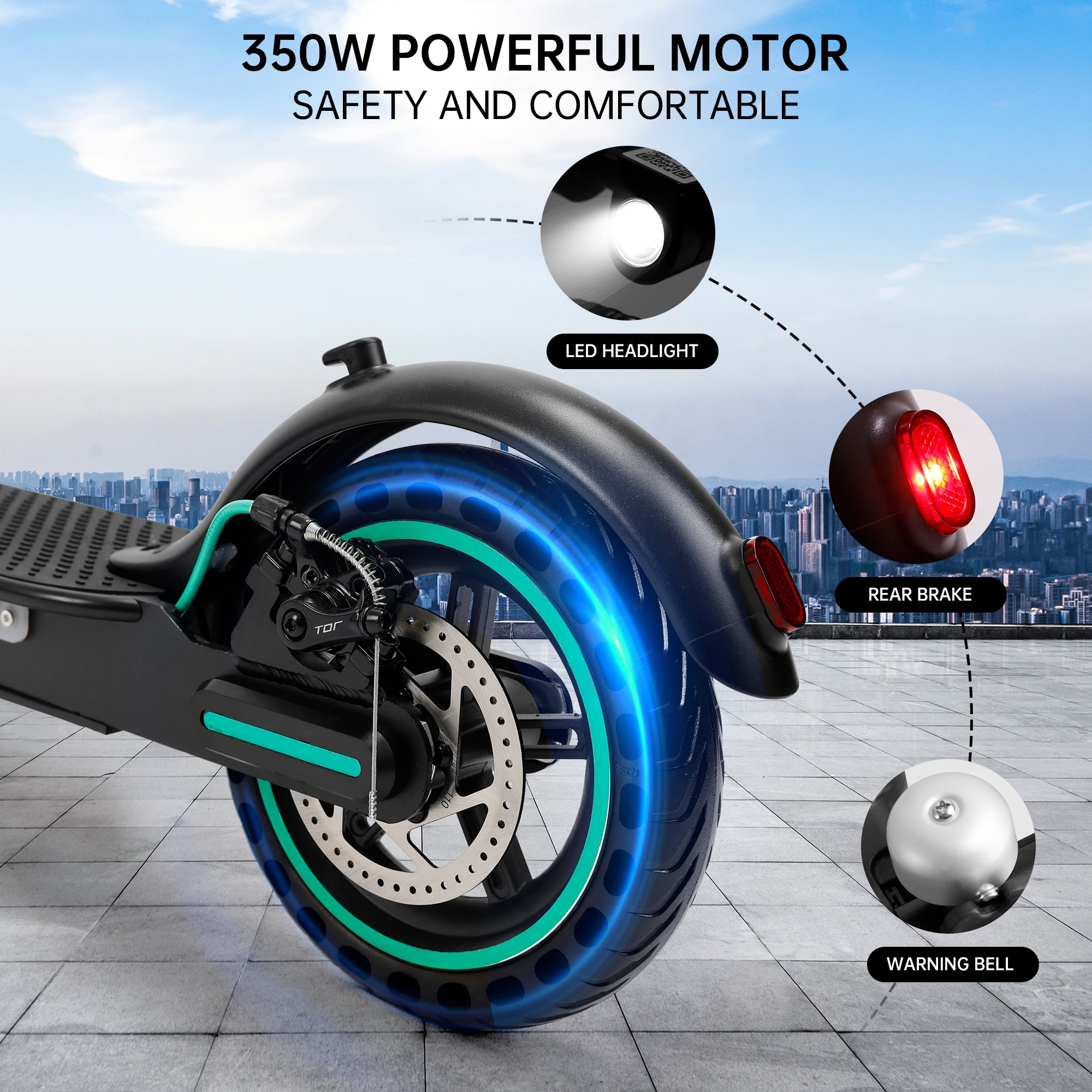 VIPQV 8.5" Electric Scooter for Adult, Folding Electric Scooter with 350W Motor, 21 MPH Max Speed, 25 Miles Long-Range and Deck Lights, Black