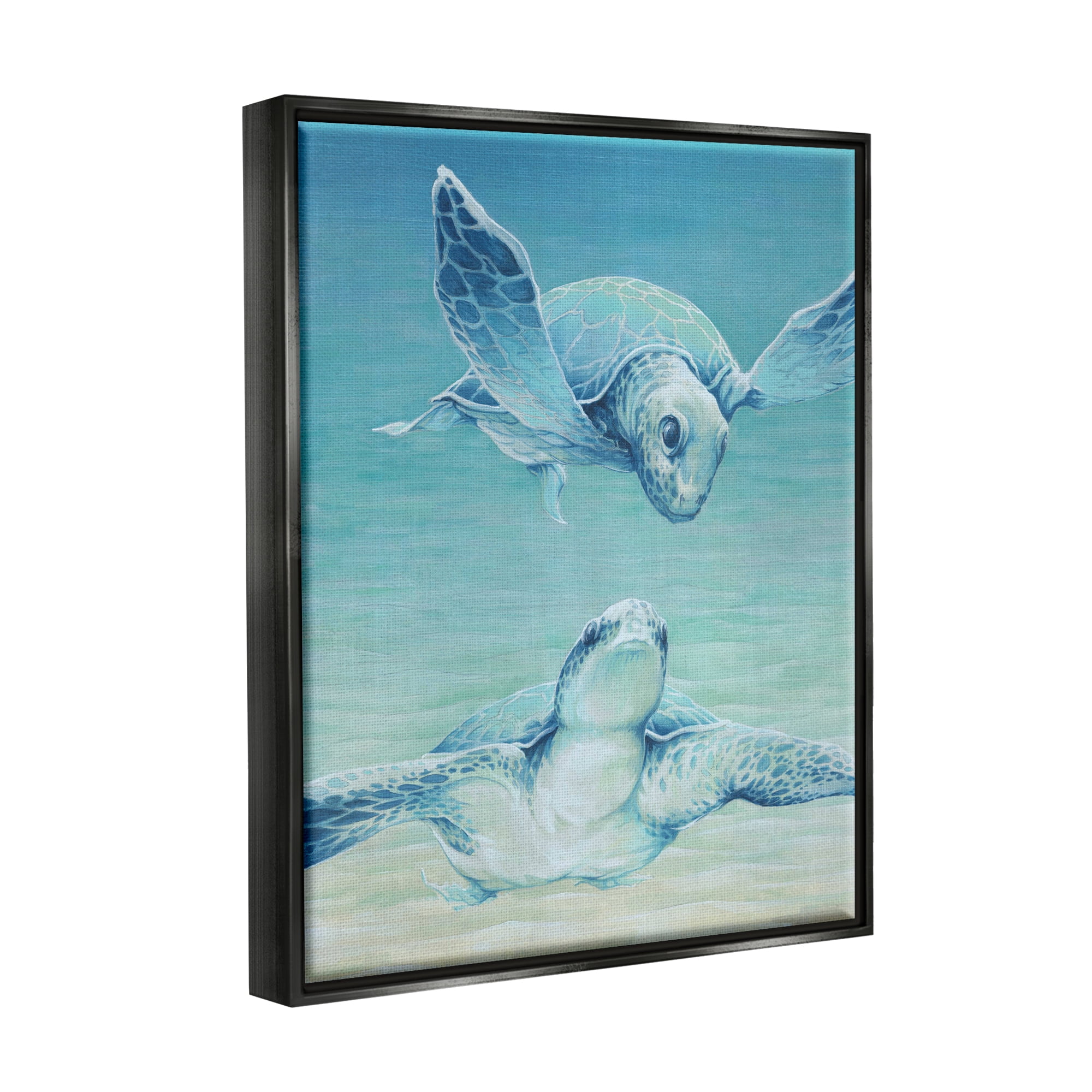Stupell Industries Sea Turtles Gazing Animals & Insects Painting Black Floater Framed Canvas Art Print Wall Art, 25 x 31
