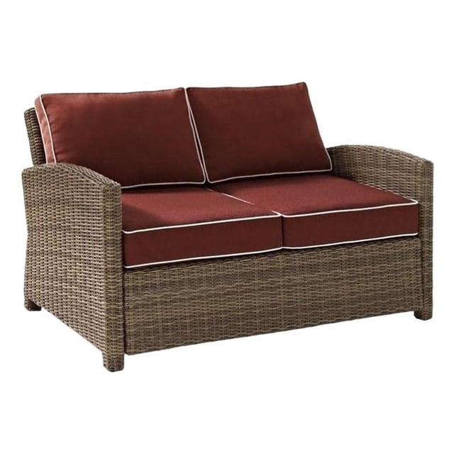 Crosley Furniture Bradenton Causeuse de Patio en Tissu, Brun et Rouge Sangria