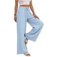 thumbnail image 3 of Womens Cotton Linen Wide Leg Pants High Waisted Flowy Palazzo Pant Casual Summer Beach Vacation Outfits with Pockets, L, 3 of 8