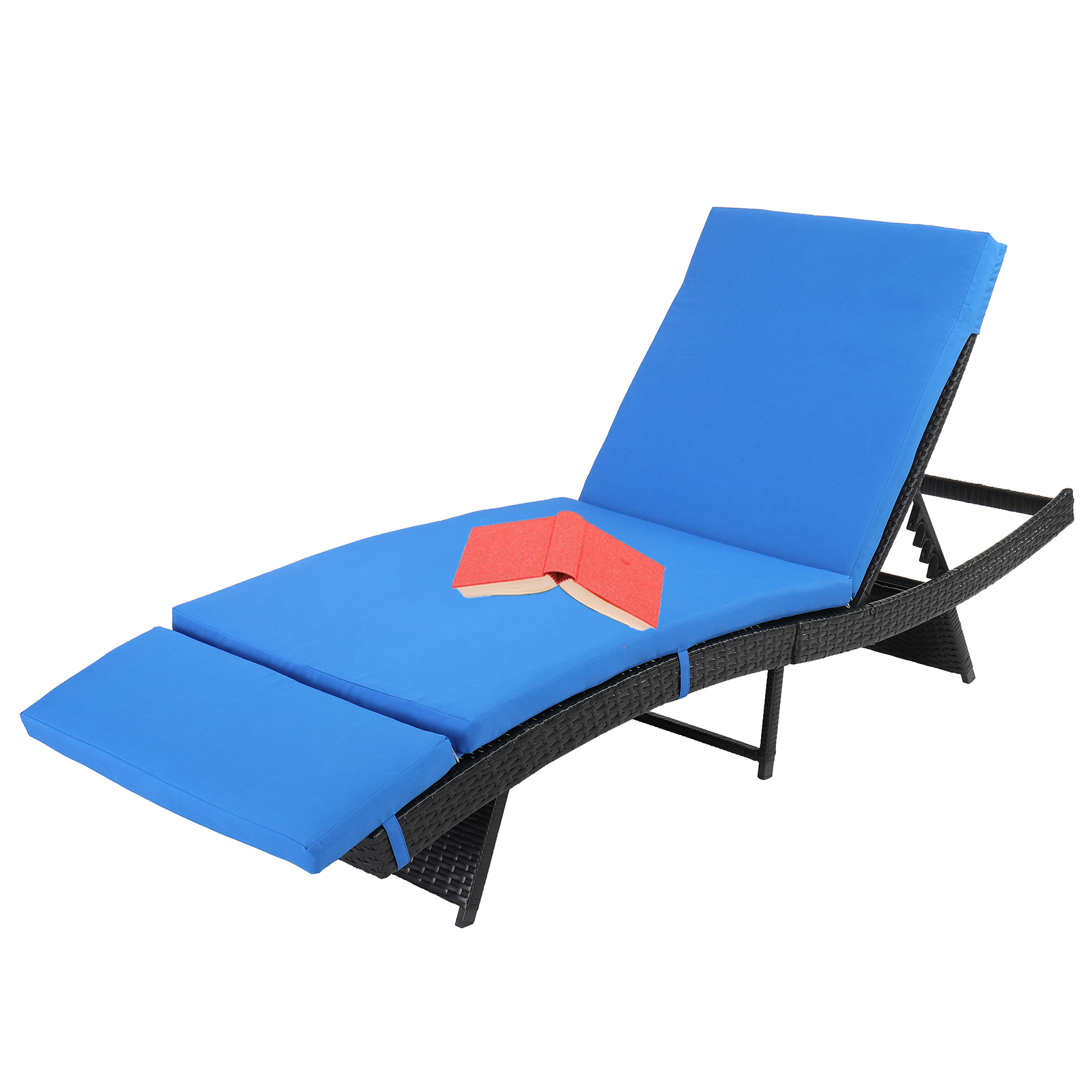 Seizeen Chaise Lounge Outdoor, Patio Rattan Lounge Chair 6-Position Adjustable, Poolside Sun Recliner Cushioned, Blue Cushions - image 1 of 11