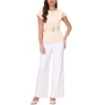 thumbnail image 2 of INSPIRE CHIC Cap Sleeve Dressy Top for Women's Boat Neck Office Work Belted Peplum Tops S Beige, 2 of 6