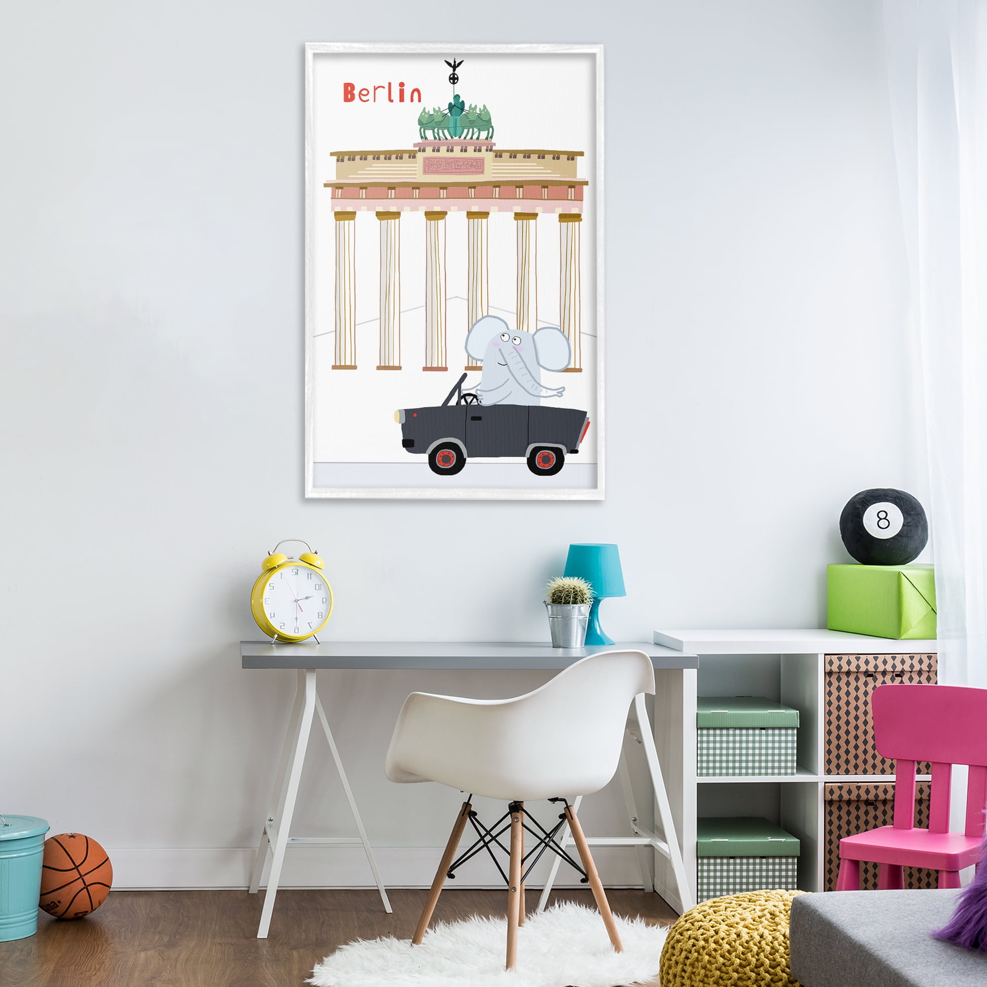 Elephant & Berlin Architecture White Framed Giclee Art, design by Carla Daly