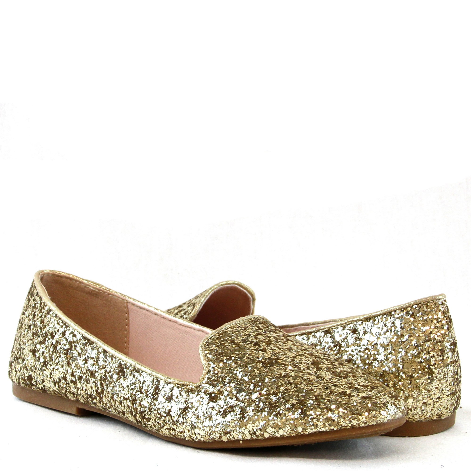 Women Glitter Ballet Flats Sequin Upper Almond Toe Gold - Walmart.com