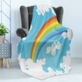 thumbnail image 4 of Rainbow Soft Flannel Fleece Throw Blanket, Colorful Scene with Clouds on a Blue Toned Swirled Lines Background Nature Theme, Cozy Plush for Indoor and Outdoor Use, 60" x 80", Multicolor, by Ambesonne, 4 of 5