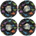 thumbnail image 2 of Shower Caps,Colorful Dinosaurs Black Pattern Waterproof Shower Cap for Women 4 Pieces,Double Reusable Hair Cover for Shower PEVA Elastic Stretch Hem, 2 of 7