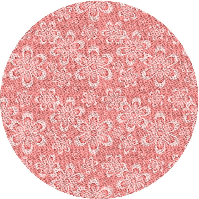Ahgly Company Tapis Rond Lavable en Machine Intérieur Transitionnel Flamant Rose, 4 Pieds Rond