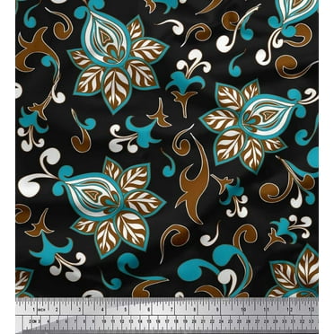 Soimoi Cotton Duck Fabric Swirls & Floral Artistic Print Sewing Fabric Yard 42 Inch Wide