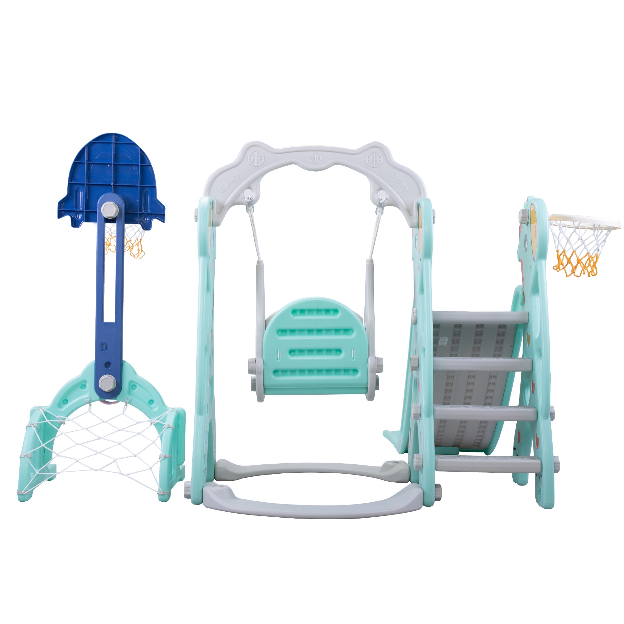 Tobbi TOYS 5 In 1 Toddler Slide and Swing Playset Baby's Activity Center With Basketball & Rim, Football & Goalmouth