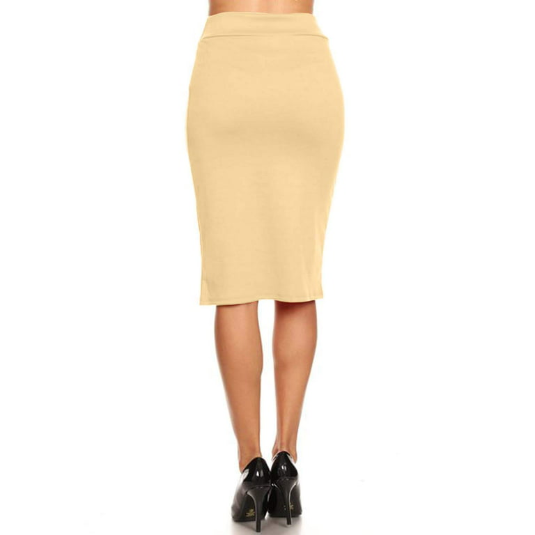 J. METHOD Women's Midi Skirt Basic Elastic Waist Knee Length Slim