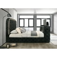 thumbnail image 2 of Bed Frame Black Upholstery Velvet King Bed w/LED, Fireplace TV Stand, 2 of 7