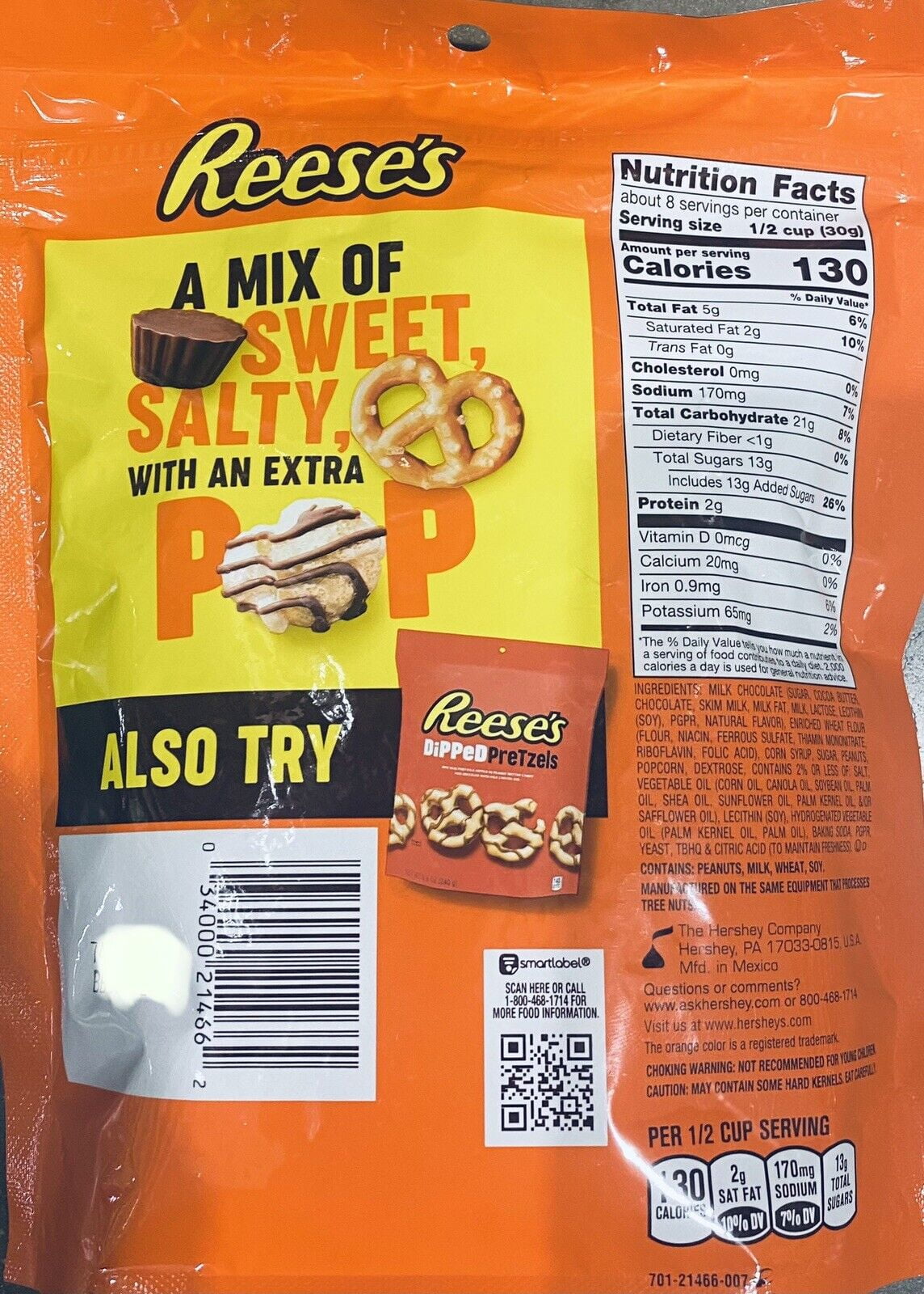 2x Reese's Popped Snack Mix Peanut Butter Cups Pretzels Popcorn 8 Oz - 2 PACK