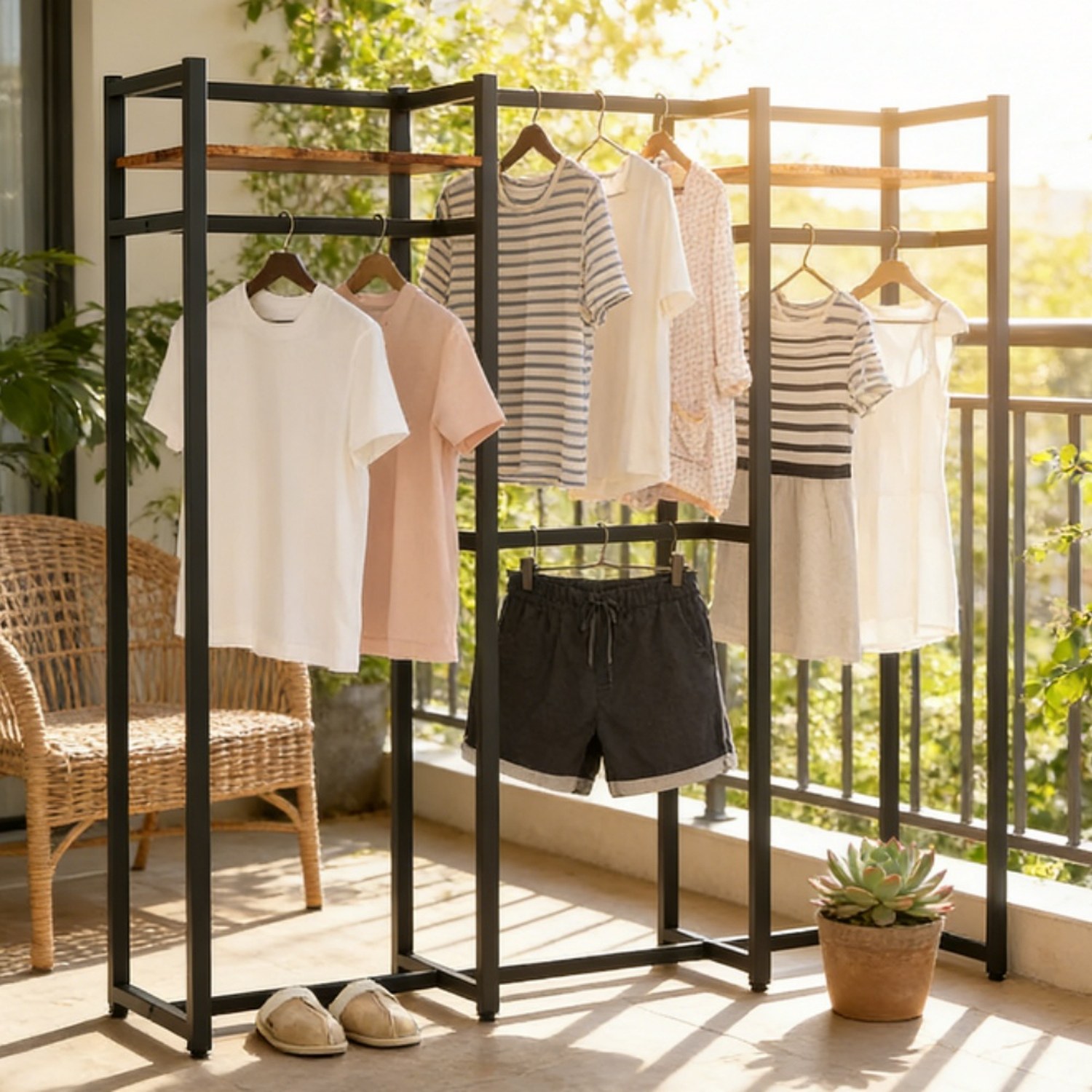 Portable Wardrobe Rack with Shelves, 74.8 in