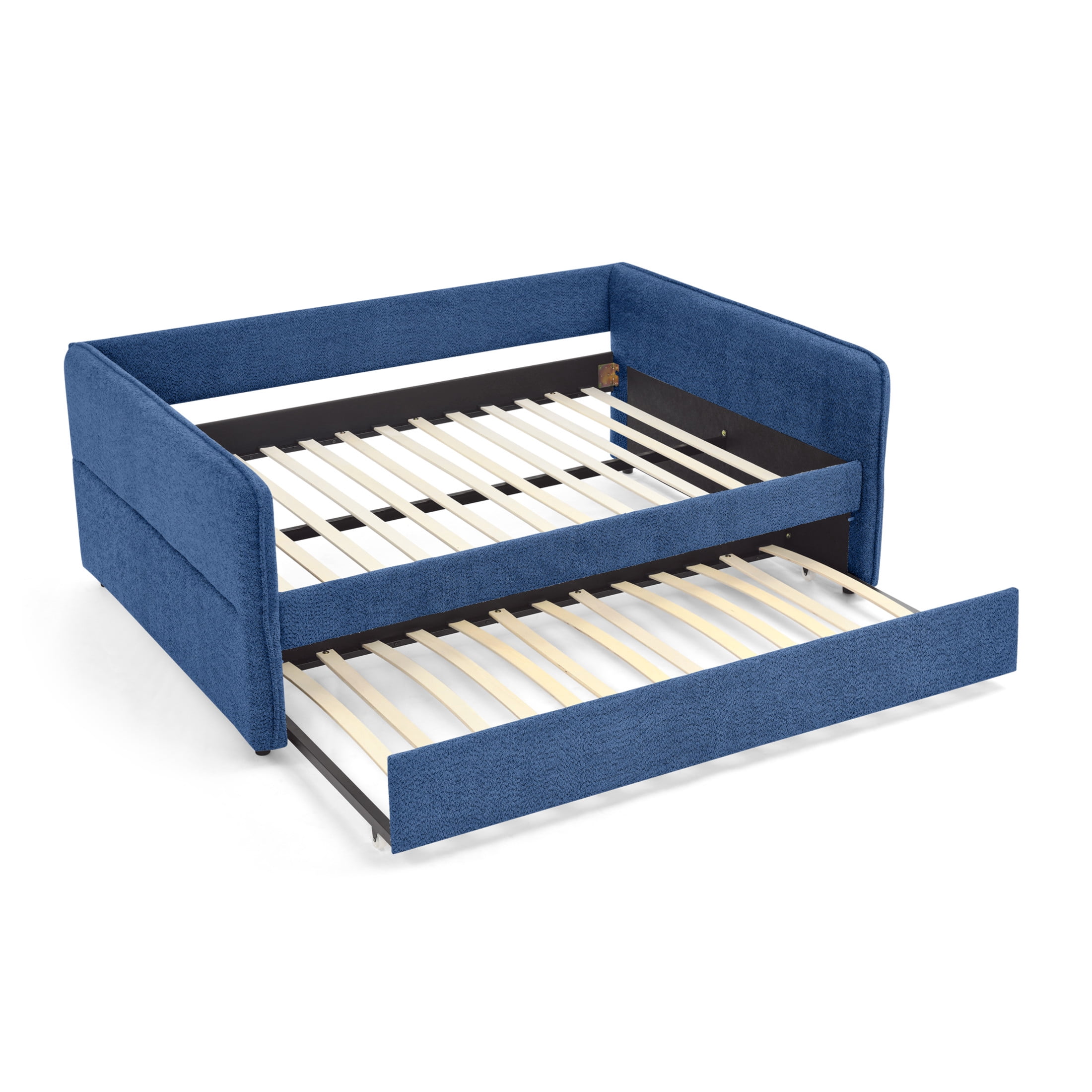 Noble House Zenton Full Size Boucle Daybed, Tufted Sofa Bed Frame with Trundle, Modern Guest Sleeper Couch, Blue