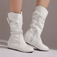 thumbnail image 2 of Xfvqtps Womens Slouchy Knee High Boots with Hidden Wedge Heel Buckle Strap Fashion Round Toe Faux Leather Boots for Winter White, 2 of 9