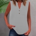 thumbnail image 2 of Basic Sleeveless Shirts For Women V Neck Classic Elegant Casual Button T Shirts Lightweight Summer Basic Blouses Vacation Clothes Grey L, 2 of 5
