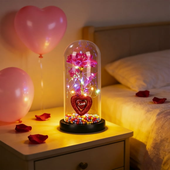 Dianli Veilleuse Cœur de Rose Préservée de la Saint-Valentin, Dôme en Verre avec Papillons, Projecteur Ciel Étoilé à DEL, Fleur en Cristal Lumineuse, Cadeau Romantique d'Anniversaire de Mariage, Déco Maison