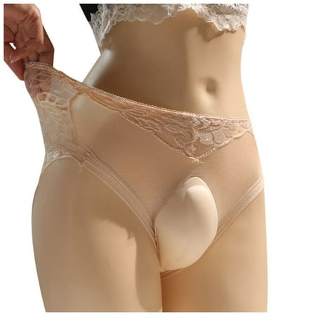 GHSOHS Womens Underwear Panty Underwear Seamless Tummy Control Panties Girl Lace Underwear For Men 3D Sponge Cup Cushion U Three Triangle Panties Cotton Crotch Seamless Underpants Beige Briefs W 3XL