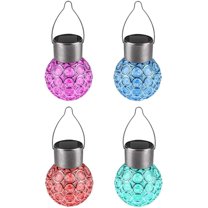 Bexikou 4 Pack Hanging Solar Lights Outdoor, Decorative Ball Lights Waterproof Solar Lanterns with Handle for Garden, Walkway, Tree, or Holiday Decoration - Color Changing
