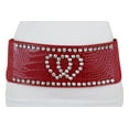 thumbnail image 6 of Women Red Elastic Wide Belt Hip Waist Silver Heart S M, 6 of 9