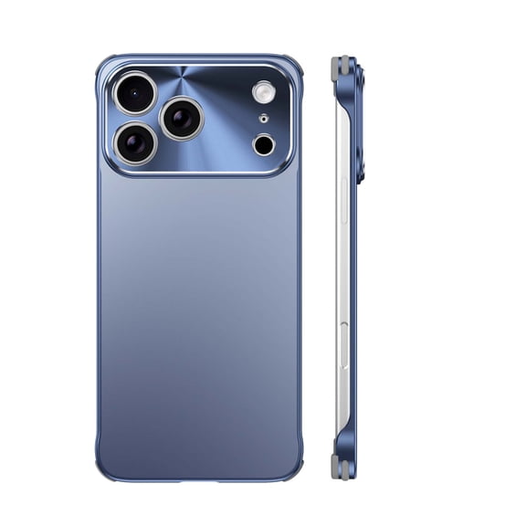 For iPhone 17 Pro Ultra Slim Borderless Phone Case,Hard PC Metal Hybrid Pritection,Shockproof Glossy for Men Women Anti-scratch Anti-fall Protection,Rugged Thin Fit Phone Case,Blue