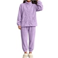thumbnail image 5 of Womens Sherpa Fleece Pajamas Cozy Warm 2 Piece Fall Winter Outfits Soft Fluffy Loungewear Sets Mock Neck Zip Up Sweatshirt Jogger Pants with Pockets, Purple, S, 5 of 9