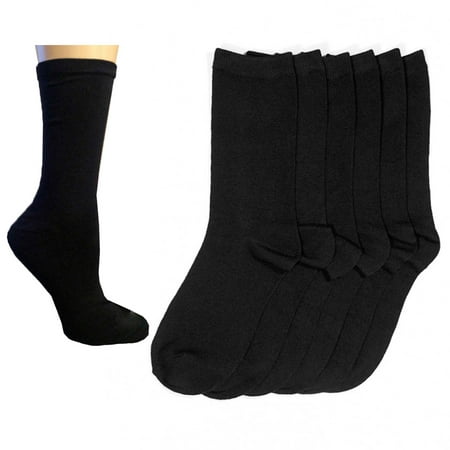 6 Pair Black Knocker Calf Crew Cut Socks Solid Unisex Casual Wear Work Size