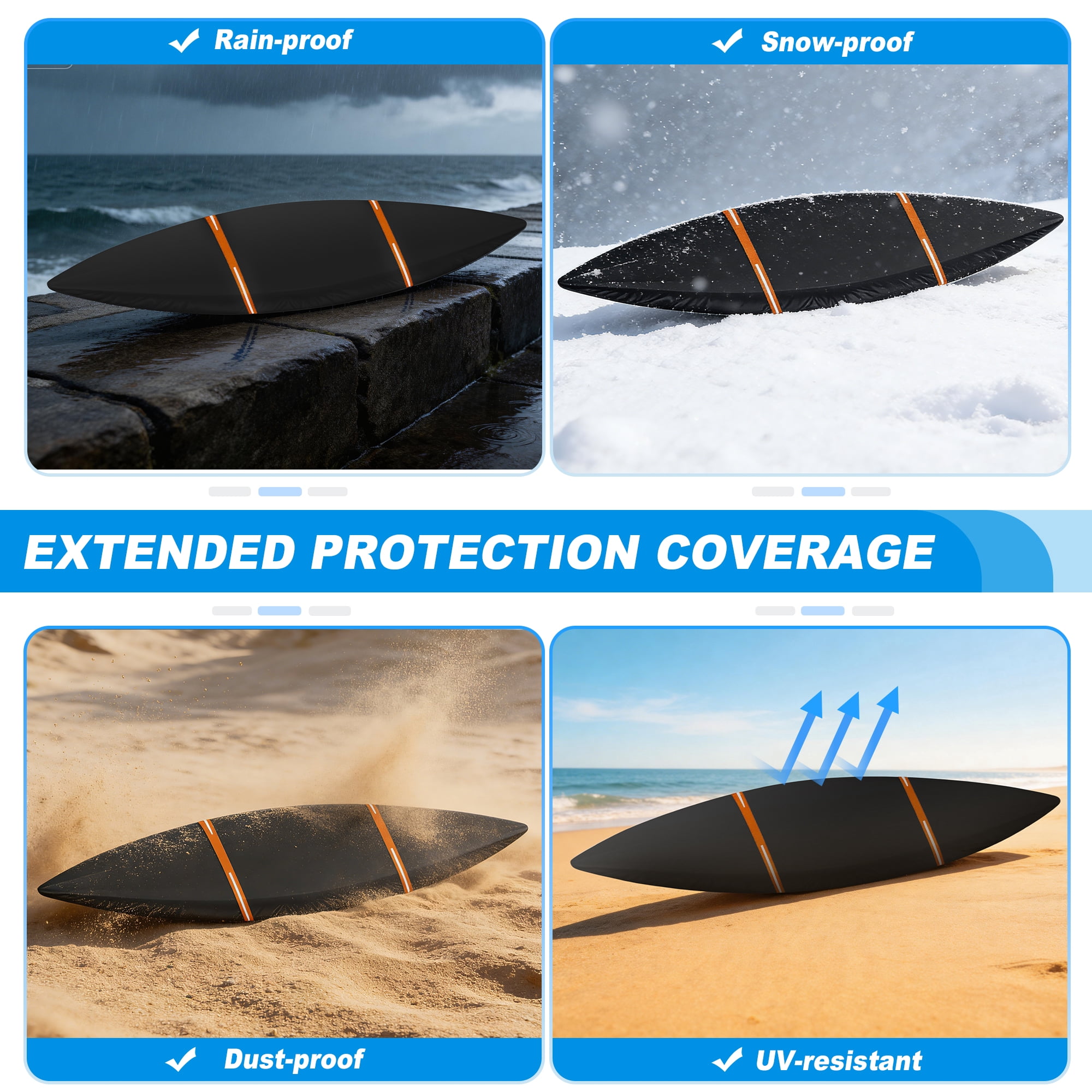 Unique Bargains Duty Oxford Cloth Kayak Cover Waterproof Black Orange 10.8ft-12ft