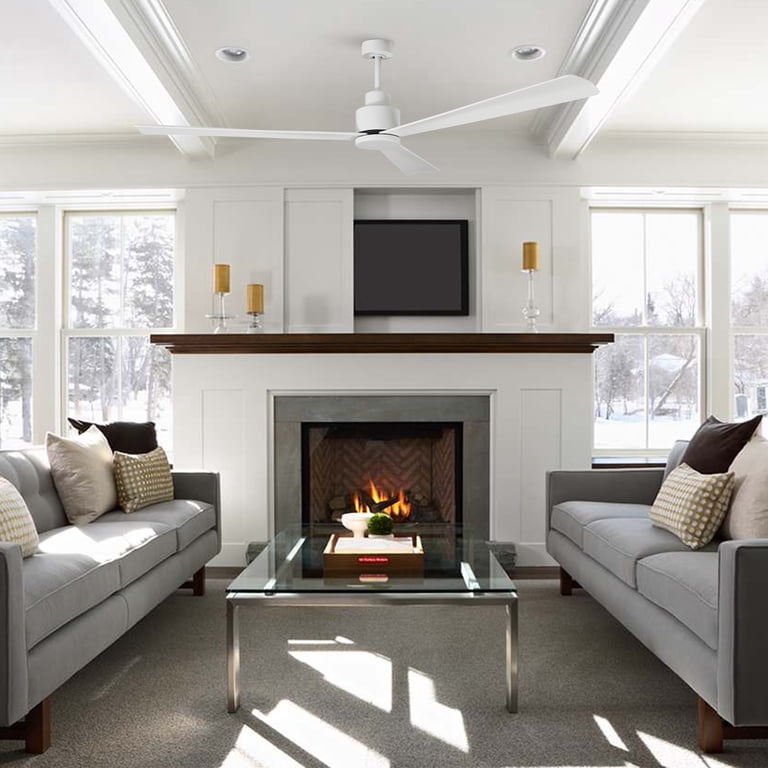 52" White Modern Ceiling Fan Without Light – 3 Blades, Remote Control, 6-Speed Reversible DC Motor, Indoor/Outdoor